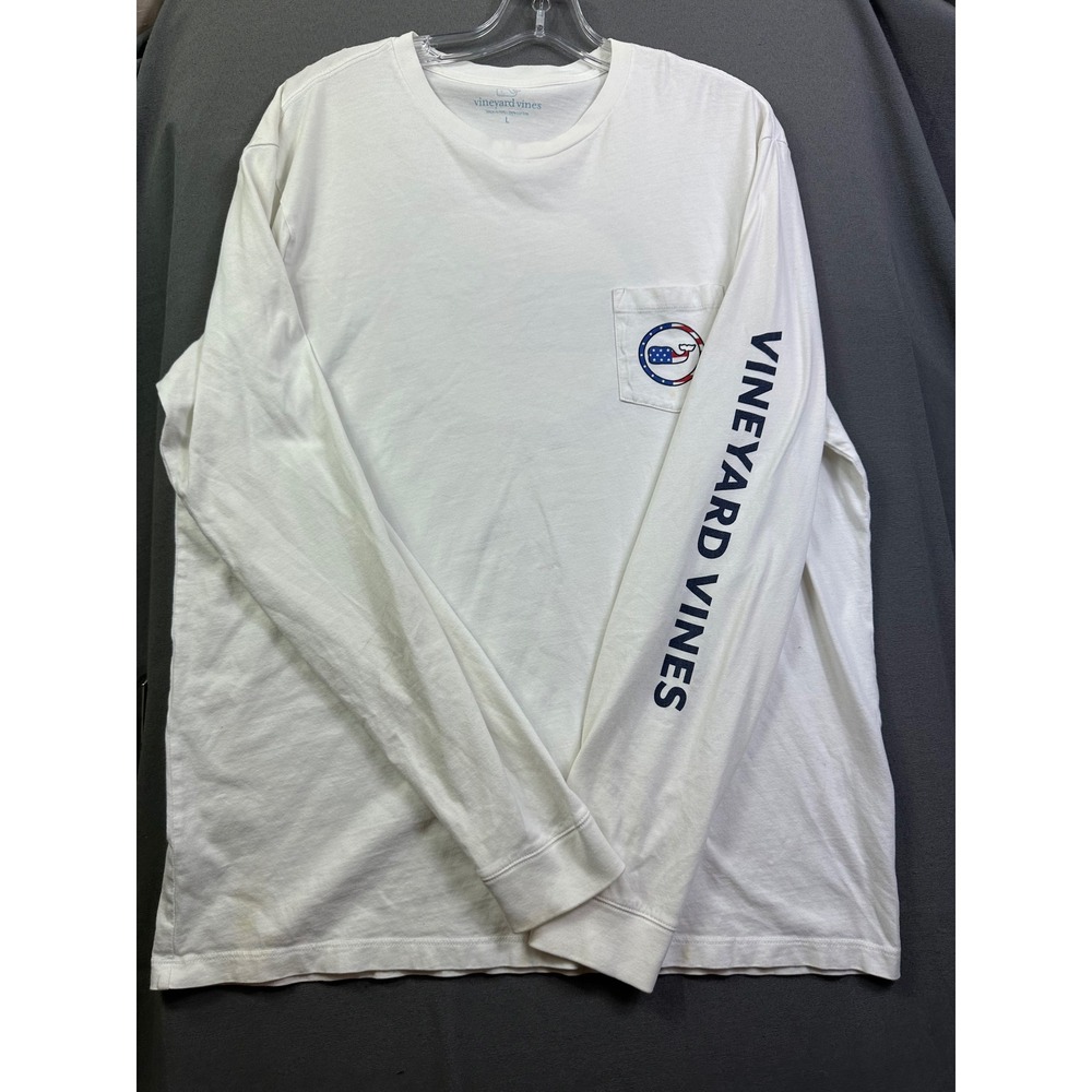 Vineyard Vines Mens Long Sleeve Pocket T-Shirt White USA Flag Whale Logo Large - Picture 2 of 10